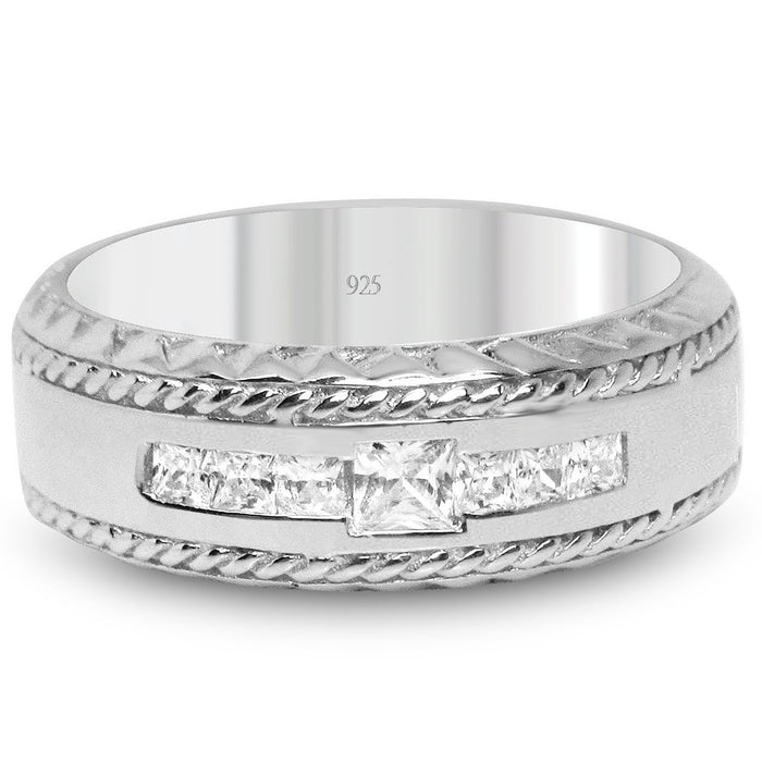 His Her Matching Sterling Silver Wedding Rings Set