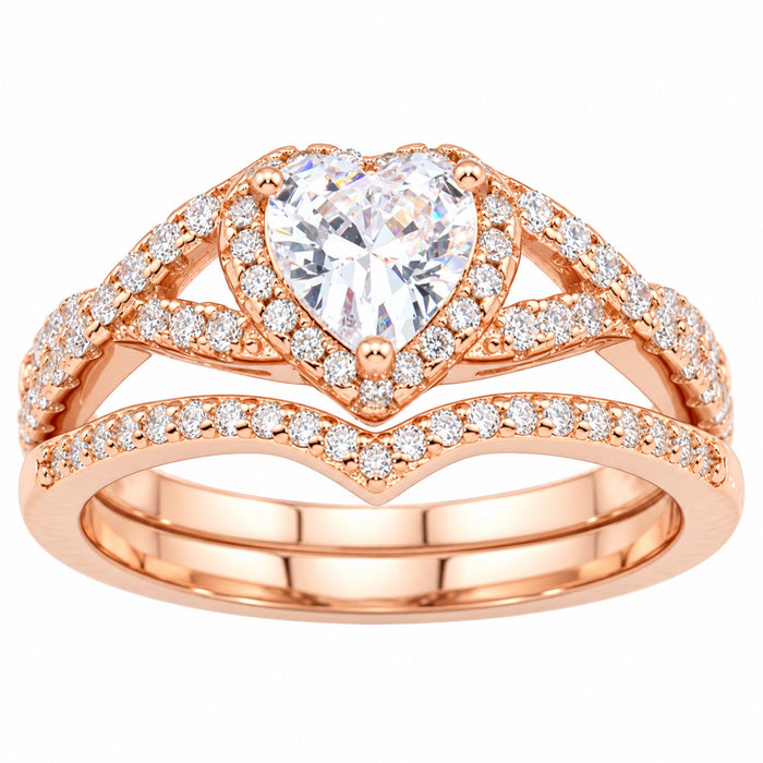 1 Carat CZ Rose Gold Plated Silver Halo Wedding & Engagement Ring Set Size 7 Only