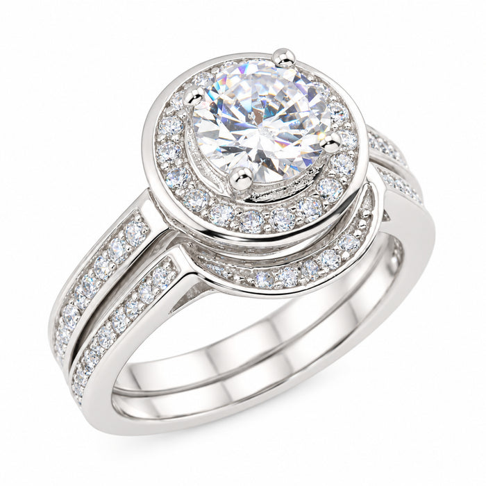 1 Carat CZ Silver Halo Wedding & Engagement Ring Set Sizes 8 & 9 Only