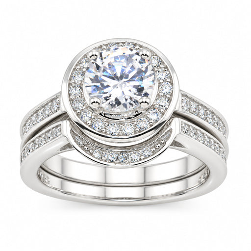1 Carat CZ Silver Halo Wedding & Engagement Ring Set Sizes 8 & 9 Only