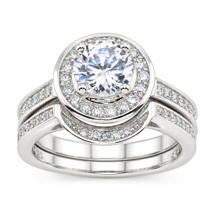 1 Carat CZ Silver Halo Wedding & Engagement Ring Set Sizes 8 & 9 Only