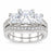 Sterling Silver Vintage 3 Stone Wedding & Engagement Ring Set