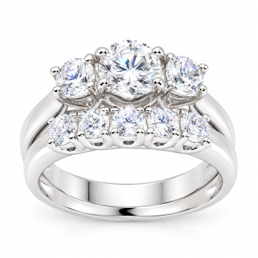 3 Stone Traditional Silver CZ Wedding Engagement Ring Set for Women Size 7