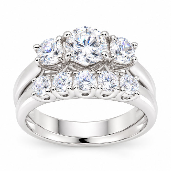 3 Stone Traditional Silver CZ Wedding Engagement Ring Set for Women Size 7
