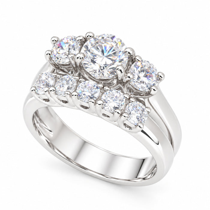3 Stone Traditional Silver CZ Wedding Engagement Ring Set for Women Size 7