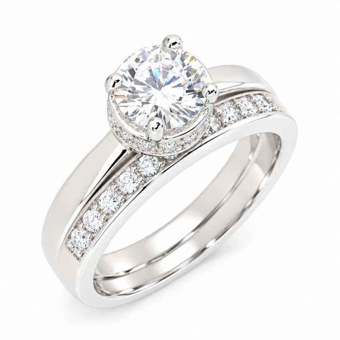 1 Carat CZ Solitaire Hidden Halo Silver Wedding Engagement Ring Set Size 9