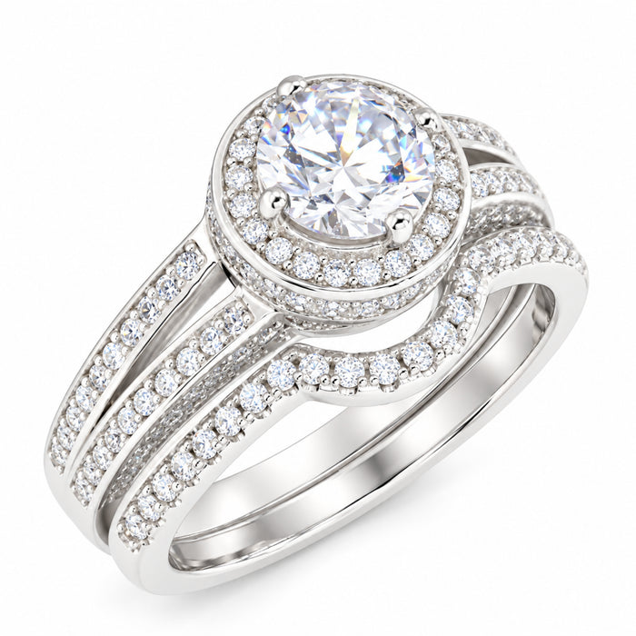1 Carat Vintage Halo Silver Wedding Engagement Ring Set Size 7