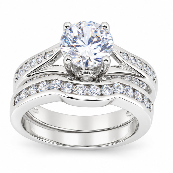 1 Carat Vintage Solitaire Silver Wedding Engagement Ring Set Size 7