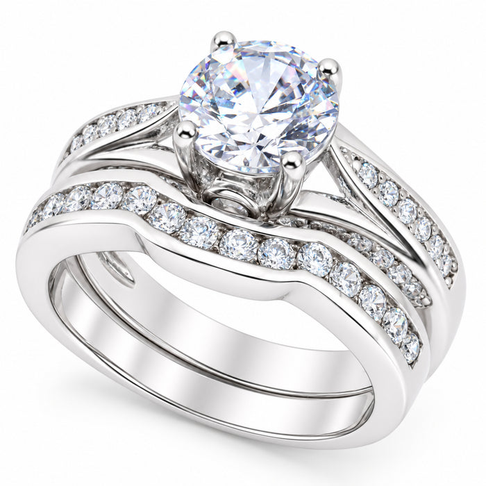 1 Carat Vintage Solitaire Silver Wedding Engagement Ring Set Size 7