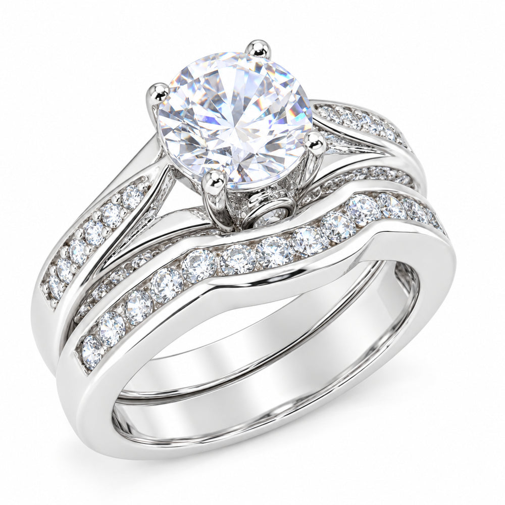 1 Carat Vintage Solitaire Silver Wedding Engagement Ring Set Size 7