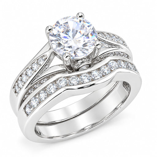 Right side view of 1 Carat Vintage Solitaire Silver Wedding and Engagement Ring Set