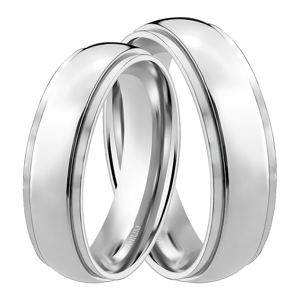His and Hers Matching 5 MM Titanium Wedding Band Set Bride & Groom