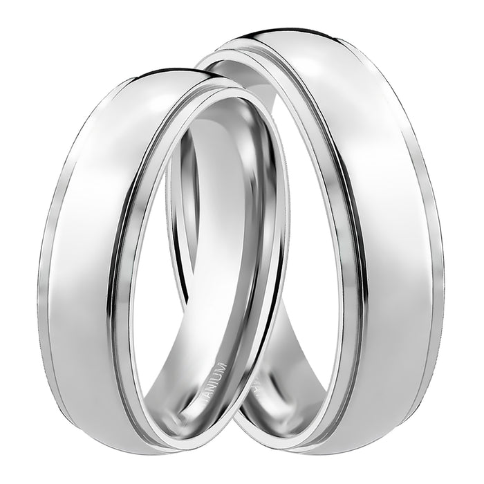 His and Hers Matching 5 MM Titanium Wedding Band Set Bride & Groom