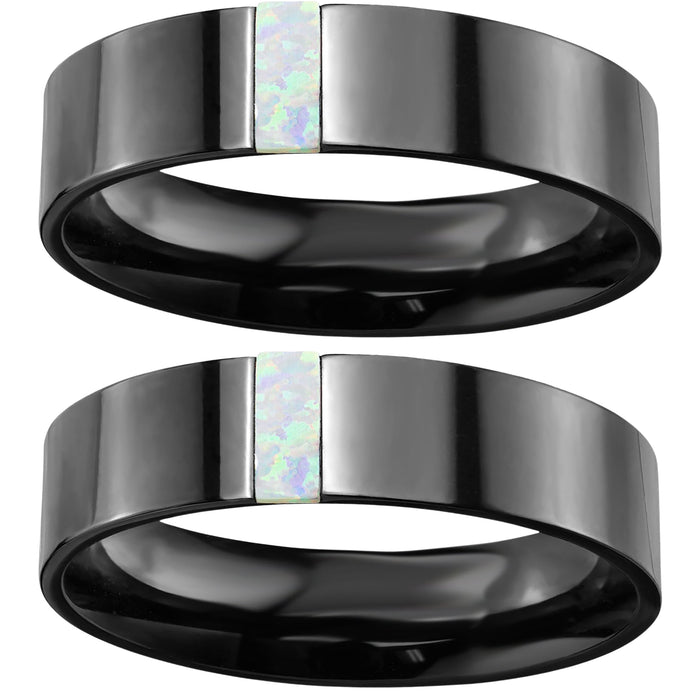 LaRaso & Co Black Ceramic Titanium Opal Wedding Band Rings for Him Her Men Women Couples 10/10