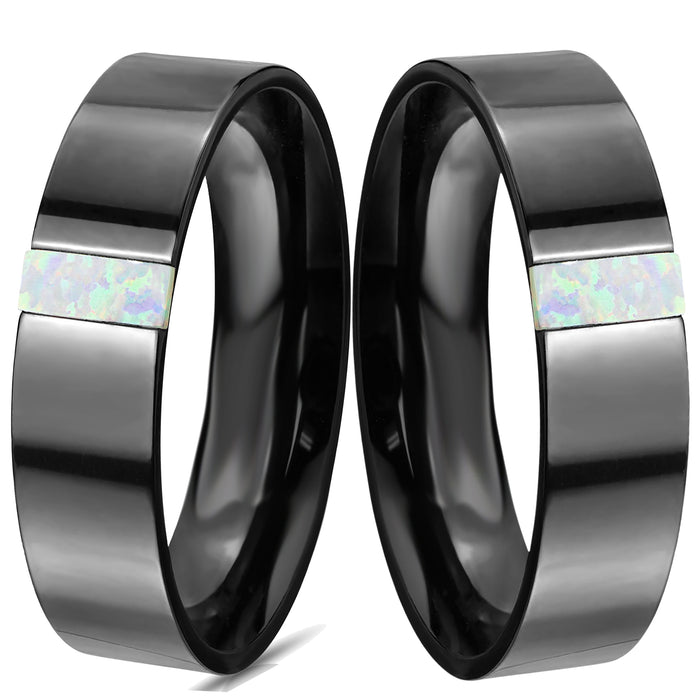 LaRaso & Co Black Ceramic Titanium Opal Wedding Band Rings for Him Her Men Women Couples 10/10