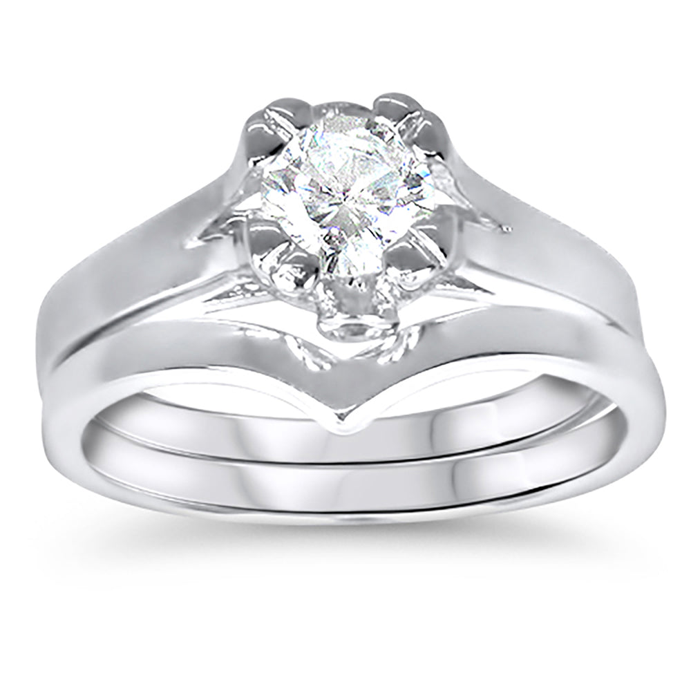 Sterling Silver Solitaire CZ Wedding Engagement Ring Set