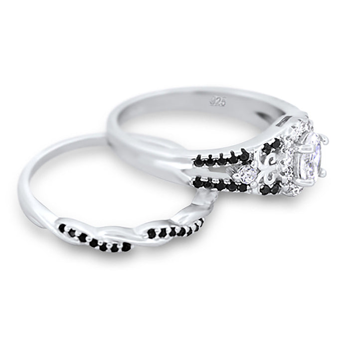 LaRaso & Co 1 Carat White Black Simulated Diamond Wedding Engagement Ring Set