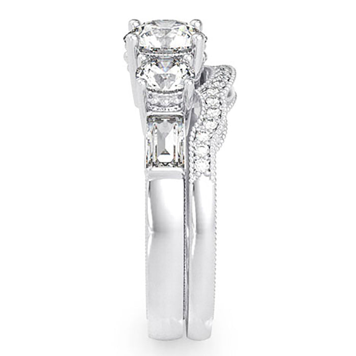 Sterling Silver CZ Wedding Engagement Ring Set