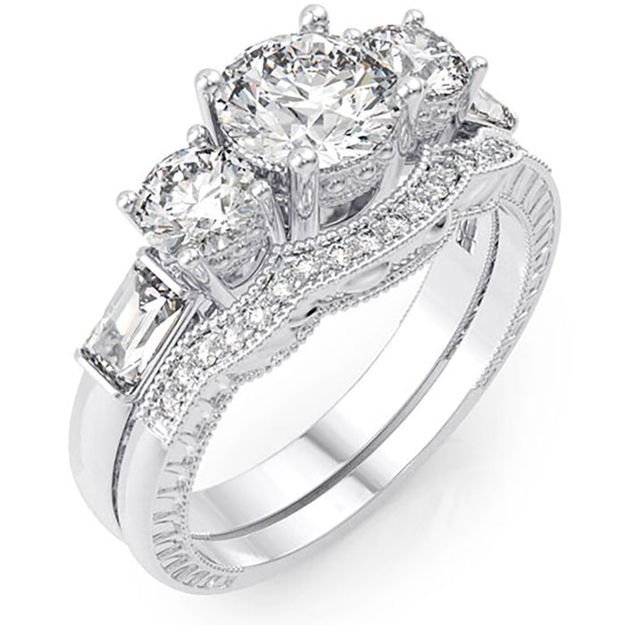 Sterling Silver CZ Wedding Engagement Ring Set