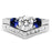 His and Her Wedding Rings Set Matching Simulated Blue Sapphire Silver Steel Couples Rings