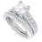 His Her Silver Titanium 3 Piece CZ Wedding Engagement Ring Set