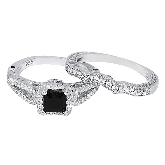 unique CZ wedding engagement ring set