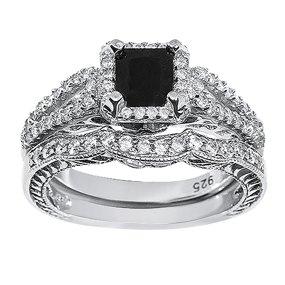 black engagement ring set