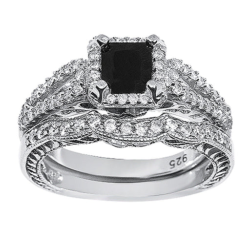 black engagement ring set