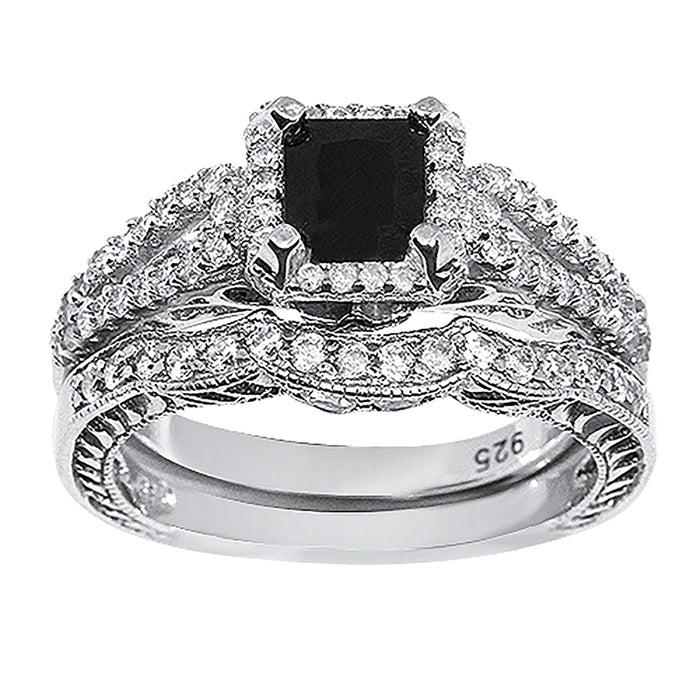 black engagement ring set