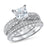 Front view of the women's princess-cut cz bridal ring set, showing the engagement ring and matching wedding band on white.