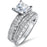 Angled view of the women's princess-cut cz bridal ring set, showing the engagement ring and matching wedding band on white.