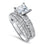 Side view of the women's princess-cut cz bridal ring set, showing the engagement ring and matching wedding band on white.
