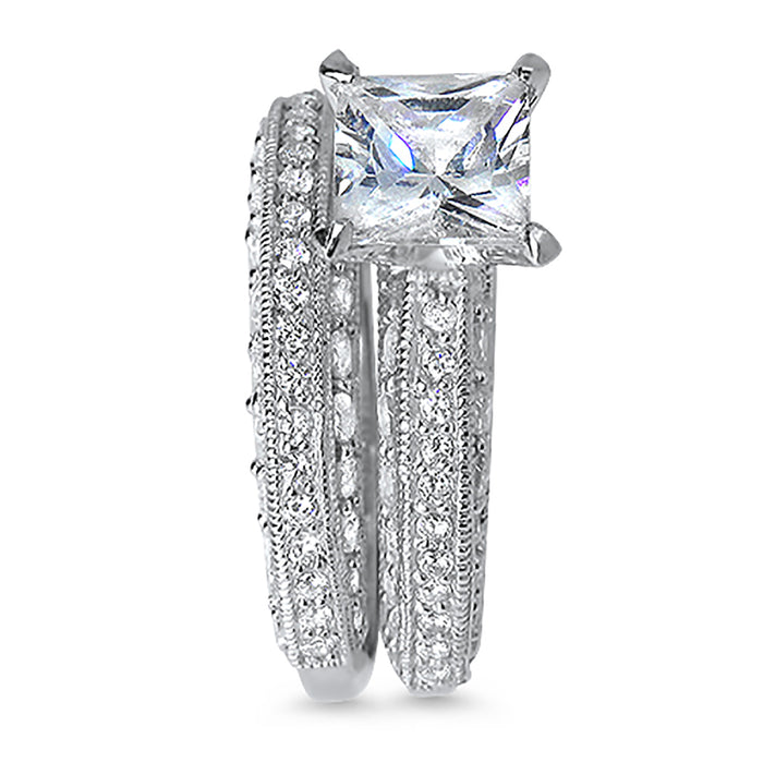 Men's sterling silver wedding band from the matching princess-cut cz couples ring set, shown on a white background.