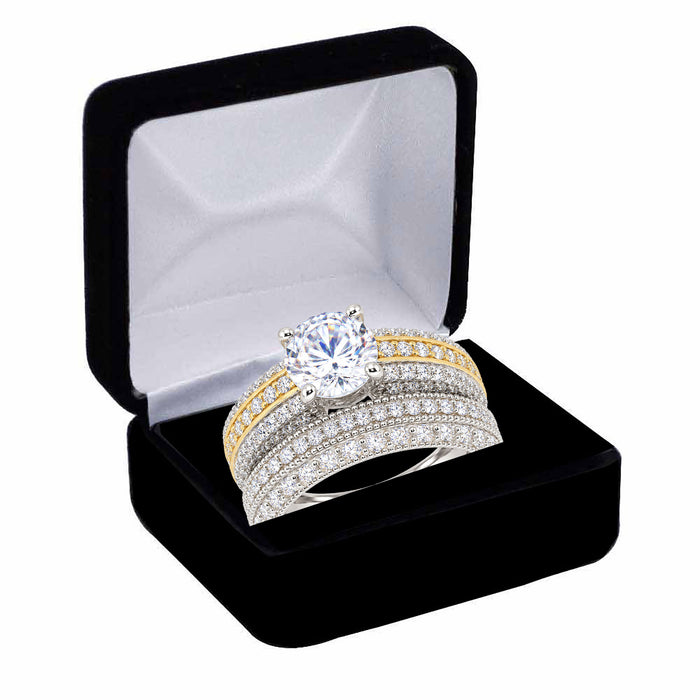 LaRaso & Co Sterling Silver CZ Wedding Ring Set 1 CT Round Solitaire Bridal Set