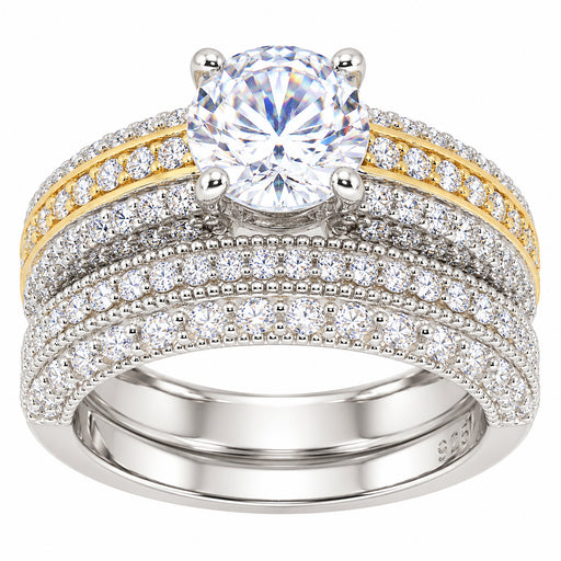 LaRaso & Co Sterling Silver CZ Wedding Ring Set 1 CT Round Solitaire Bridal Set