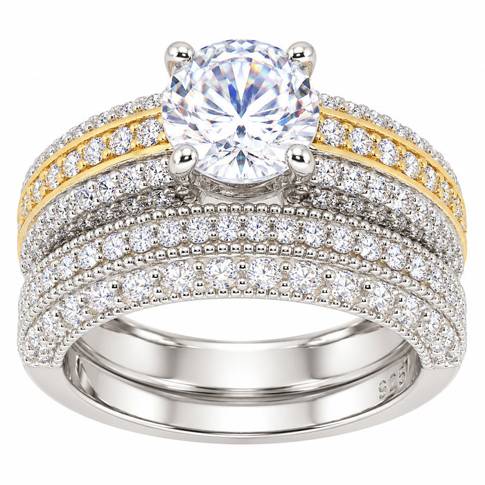 LaRaso & Co Sterling Silver CZ Wedding Ring Set 1 CT Round Solitaire Bridal Set