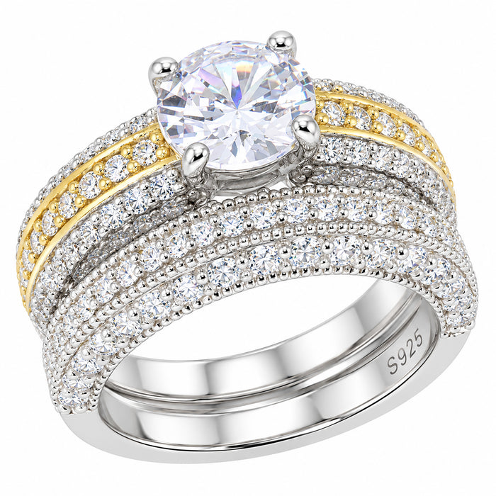 LaRaso & Co Sterling Silver CZ Wedding Ring Set 1 CT Round Solitaire Bridal Set