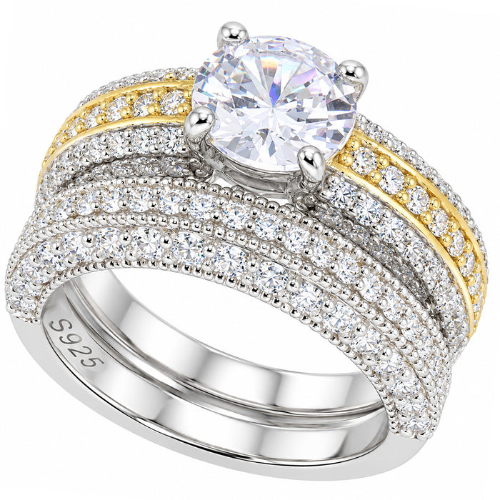 LaRaso & Co Sterling Silver CZ Wedding Ring Set 1 CT Round Solitaire Bridal Set