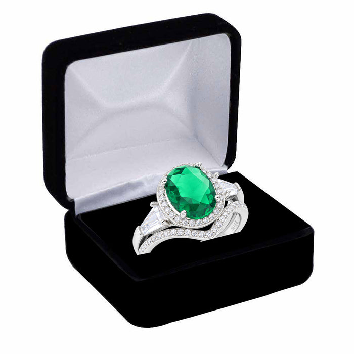 LaRaso & Co Simulated Emerald Green CZ Silver Wedding Engagement Ring Set