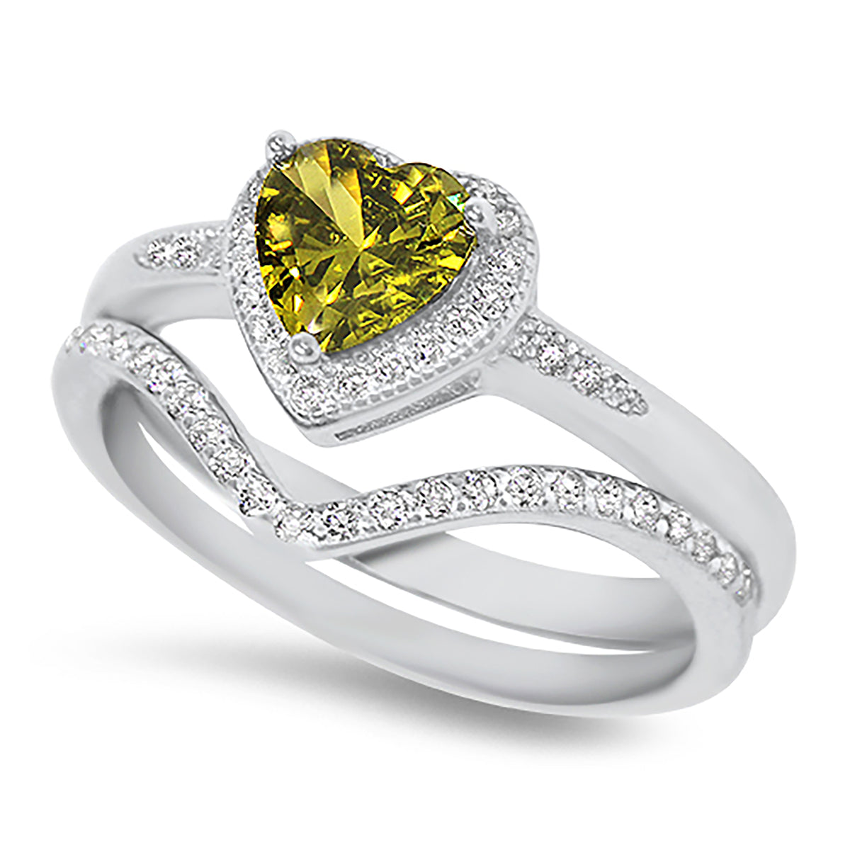 Alternate view of simulated Peridot Green CZ Wedding and Engagement Ring Set
