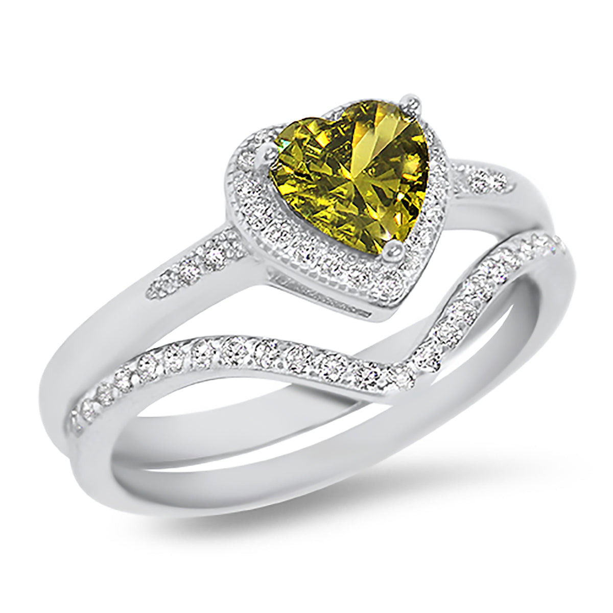 Alternate view of simulated Peridot Green CZ Wedding and Engagement Ring Set