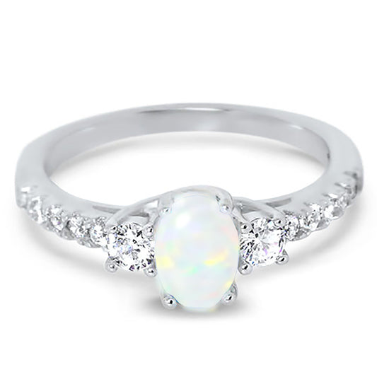 Front view of 1 Carat 3 Stone Created Opal Engagement Promise Ring