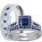 His Her Wedding Ring Set 3 Piece TRIO Blue CZ Silver Rings for Women Men Bride Groom