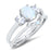 His Her White Opal Sterling Silver TRIO Wedding Ring Set