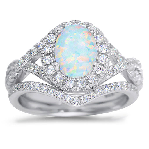 White Opal Wedding Engagement Bridal Ring Set