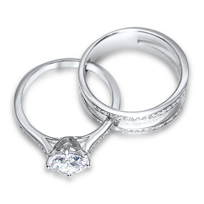 Solitaire CZ Wedding Engagement Ring Set