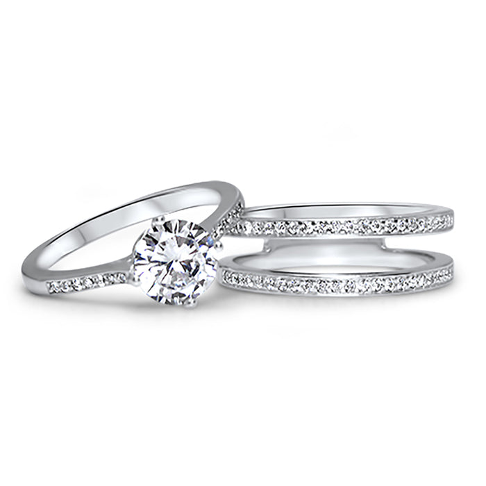 Solitaire CZ Wedding Engagement Ring Set