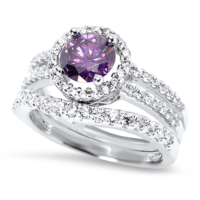 Affordable Purple Amethyst CZ Wedding Engagement Ring Set for Women