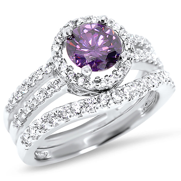 Affordable Purple Amethyst CZ Wedding Engagement Ring Set for Women