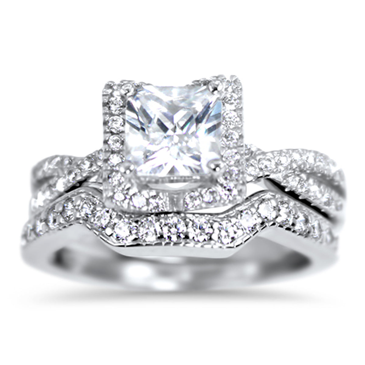 Front view of cZ Sterling Silver Wedding and Engagement Ring Set | Style 1170
